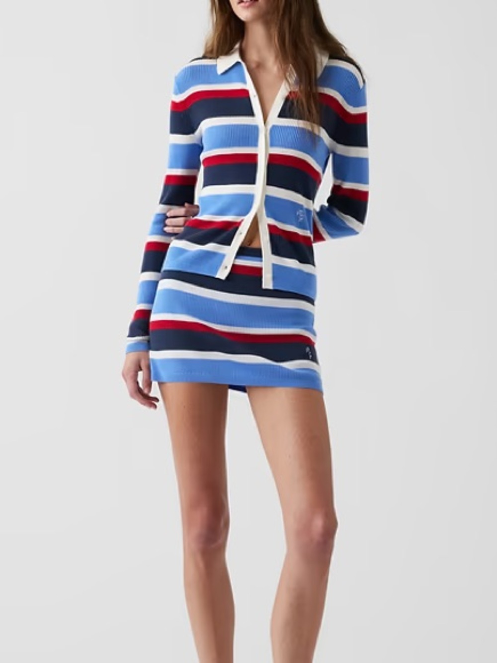 Gap × Malbon Stripe Sweater Cardigan and Skirt Set